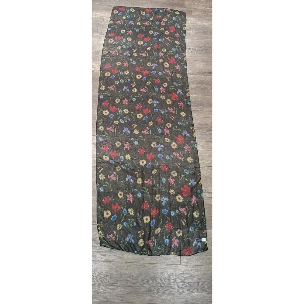 INC Scarf Floral Sheer Hair Black Botanical Boho Festival Rodeo Wrap 60